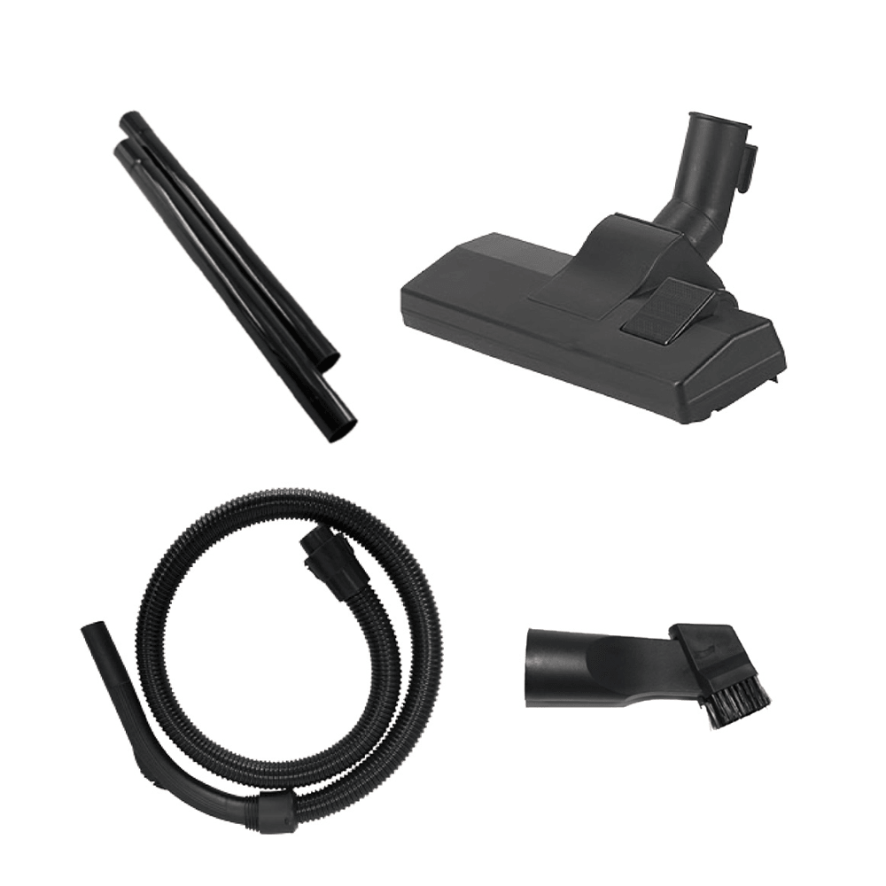 Accessoires aspirateur noir : suceur, tuyau flexible, brosses et tubes pour nettoyage maison