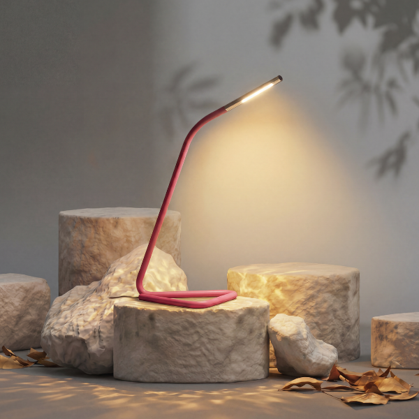 Lampe de bureau LED HÅRTE – Lampe de lecture moderne et flexible (Rose et argent, alimentée par USB)