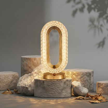 Lampe de table LED ovale portable Or Cristal - 3 modes d'éclairage, tactile à intensité variable