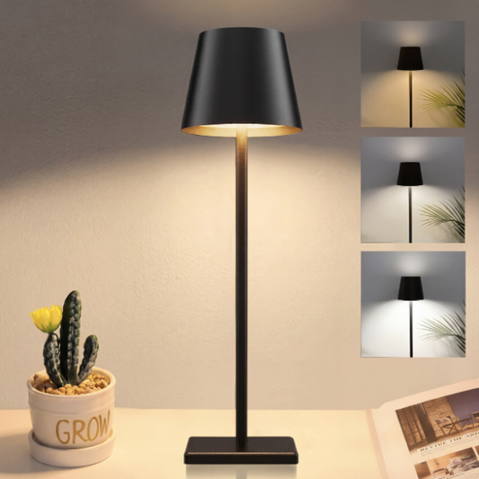 Lampe de table à LED sans fil – Rechargeable, tactile à intensité variable (3 modes d'éclairage), (blanc, noir)