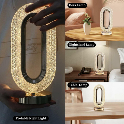 Lampe de table LED ovale portable Or Cristal - 3 modes d'éclairage, tactile à intensité variable