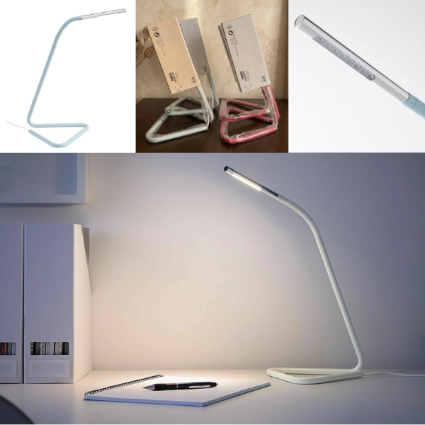 Lampe de bureau LED HÅRTE – Lampe de lecture moderne et flexible (Rose et argent, alimentée par USB)