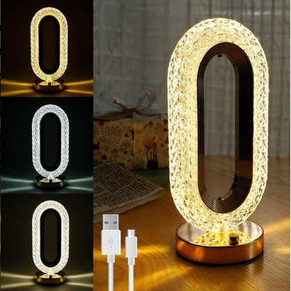 Lampe de table LED ovale portable Or Cristal - 3 modes d'éclairage, tactile à intensité variable
