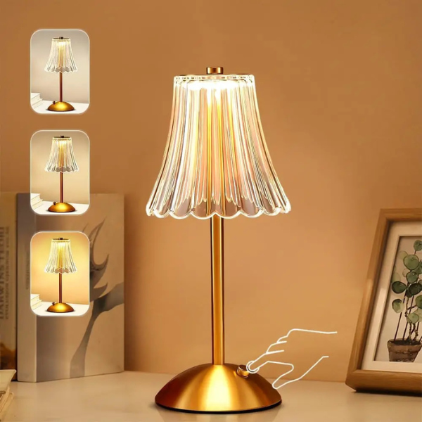 Lampe de Table LED en Cristal de Luxe – Tactile Rechargeable et Dimmable (3 Modes d'Éclairage)