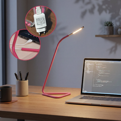 Lampe de bureau LED HÅRTE – Lampe de lecture moderne et flexible (Rose et argent, alimentée par USB)