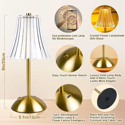 Lampe de Table LED en Cristal de Luxe – Tactile Rechargeable et Dimmable (3 Modes d'Éclairage)