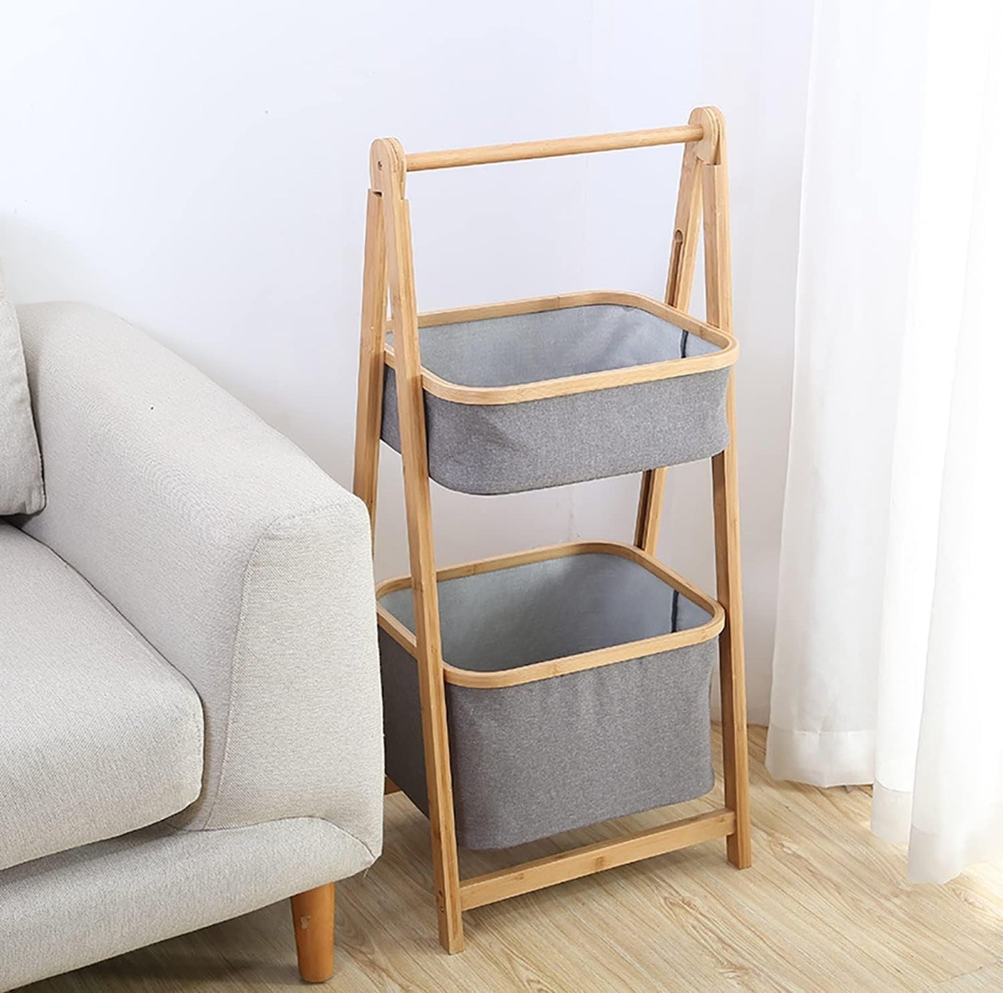 Meuble de Rangement 2 Niveaux en Bambou I Style Moderne & Gain de Place