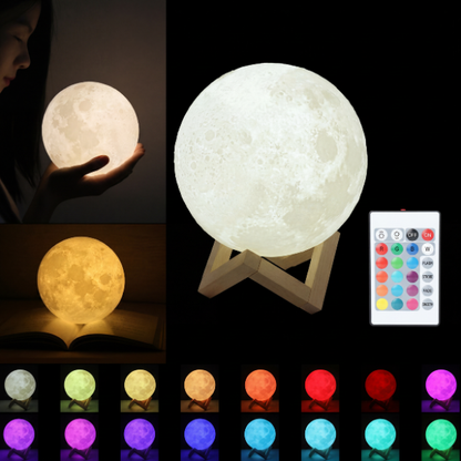 Lampe LED Lune 3D – Veilleuse LED 16 couleurs avec commande tactile et à distance (rechargeable par USB)