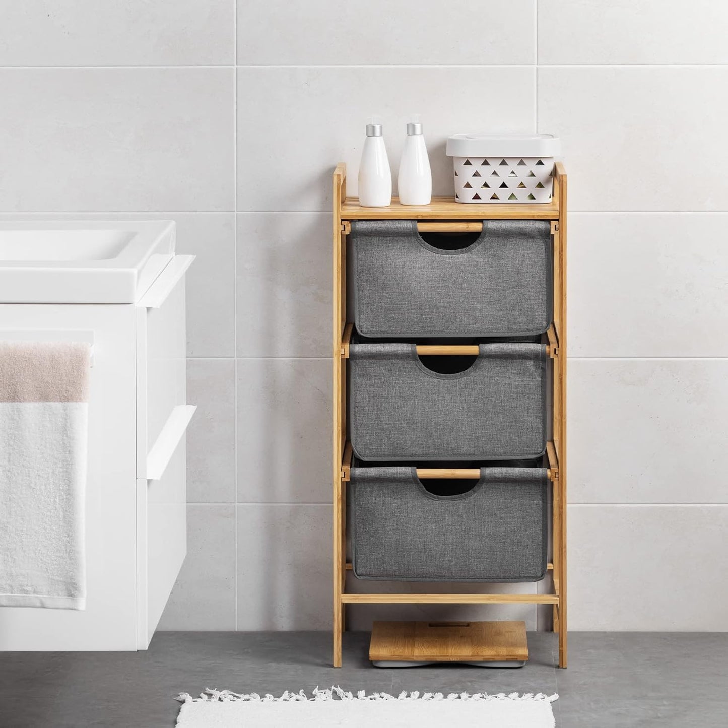 Meuble de Rangement 3 Niveaux en Bambou I Style Scandinave