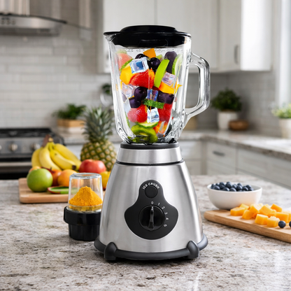 Mixeur Blender & Bol en Verre 1.5L Inoxydable 4 Lames