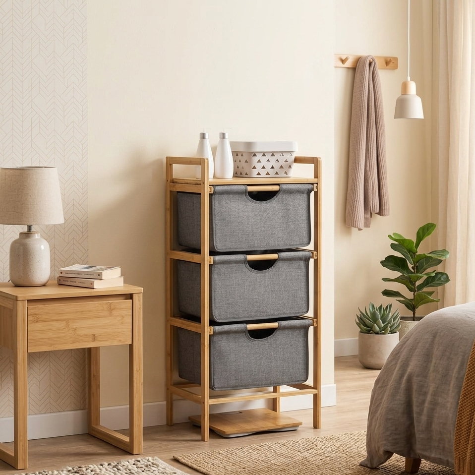 Meuble de Rangement 3 Niveaux en Bambou I Style Scandinave
