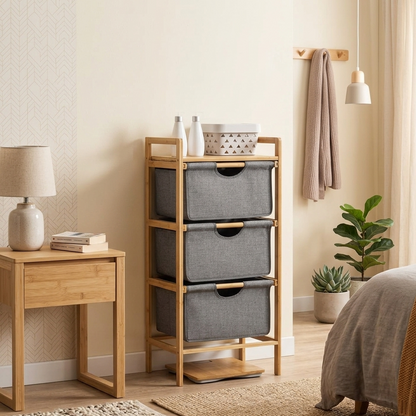 Meuble de Rangement 3 Niveaux en Bambou I Style Scandinave