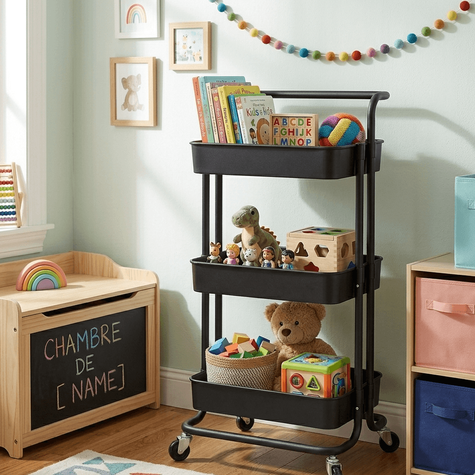 Chariot de rangement pour jouets et livres d'enfant, idéal pour chambre d'enfant ou espace de jeu
