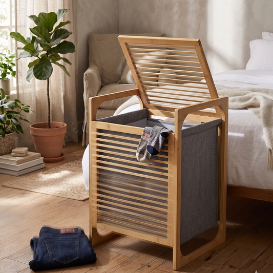 Panier à Linge Scandinave Bambou & Sac Amovible