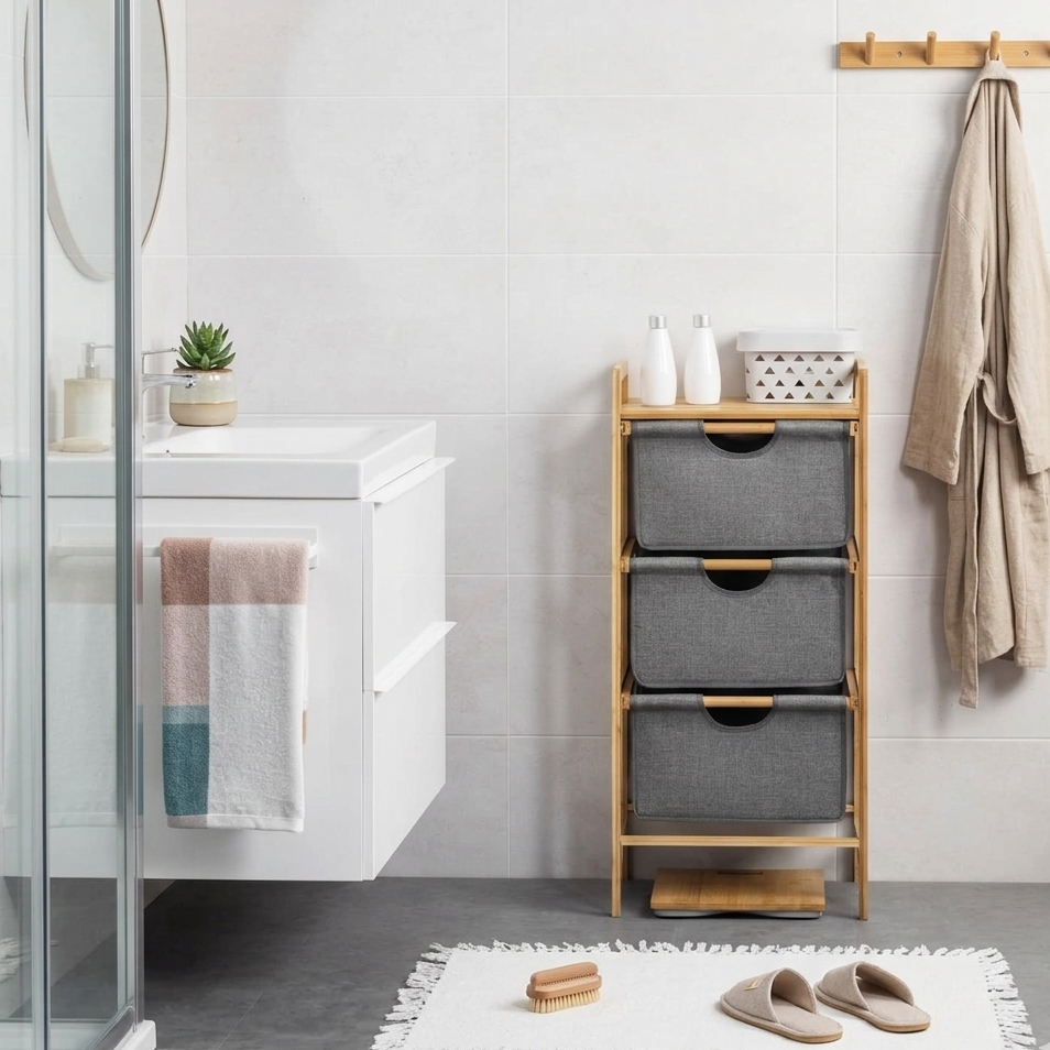 Meuble de Rangement 3 Niveaux en Bambou I Style Scandinave