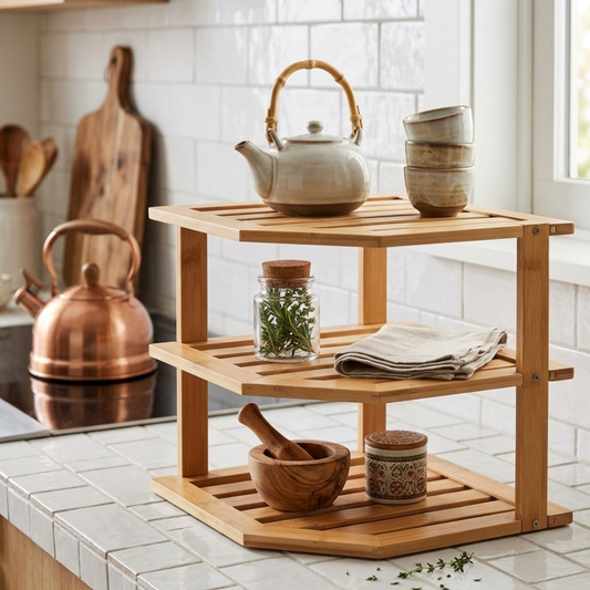 Mini Étagère de Cuisine en Bambou I Organisateur Compact