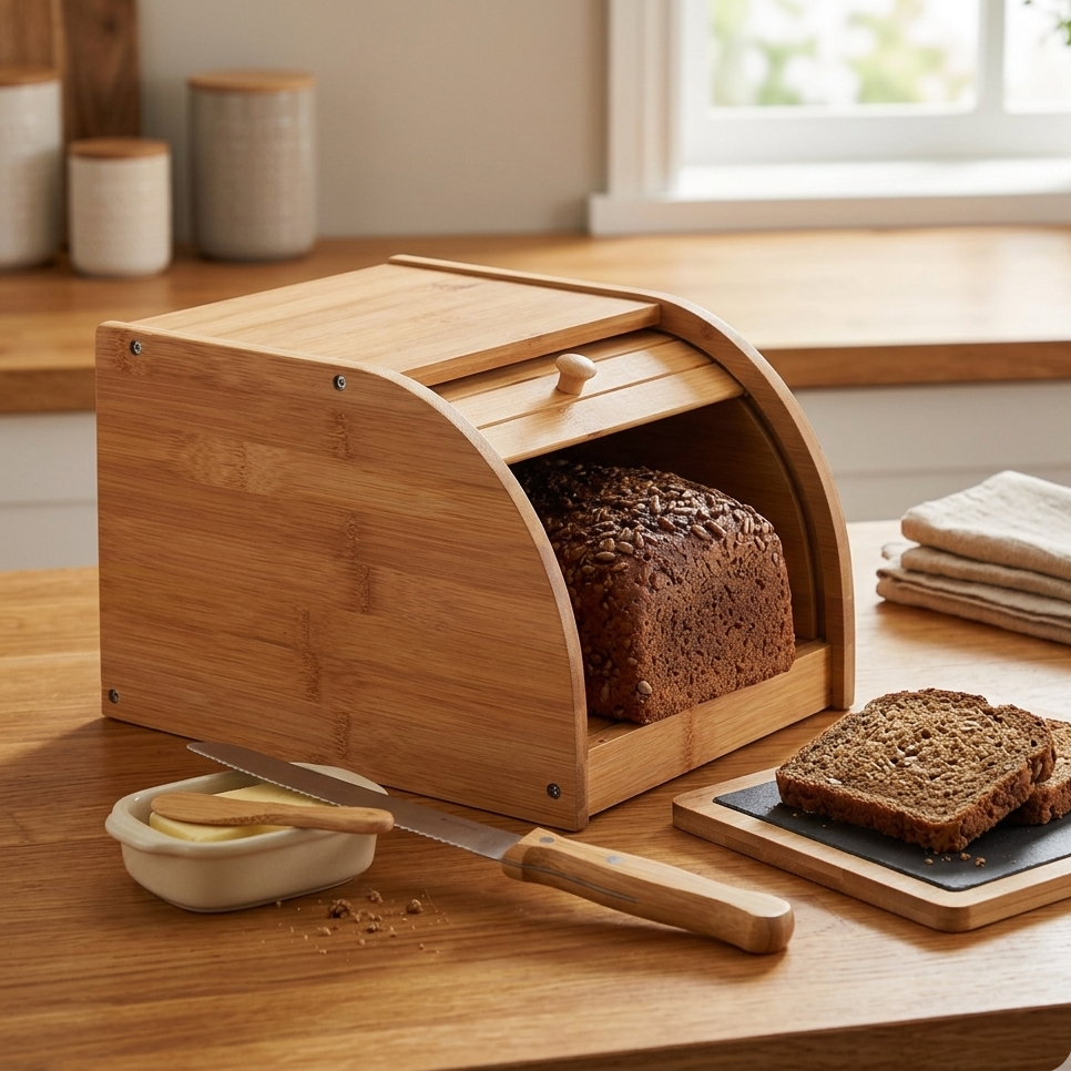 Boîte à Pain Compacte Bambou Naturel