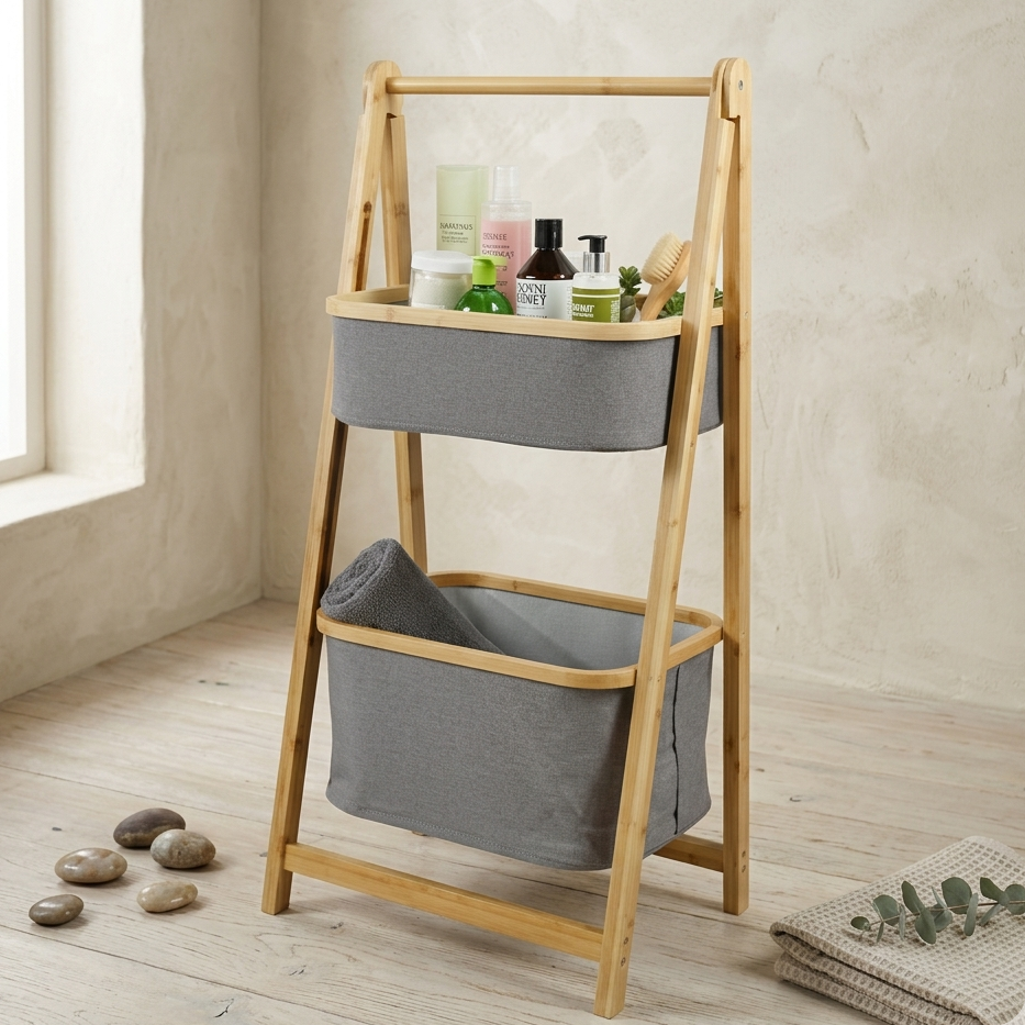 Meuble de Rangement 2 Niveaux en Bambou I Style Moderne & Gain de Place