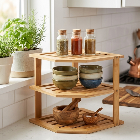 Mini Étagère de Cuisine en Bambou I Organisateur Compact