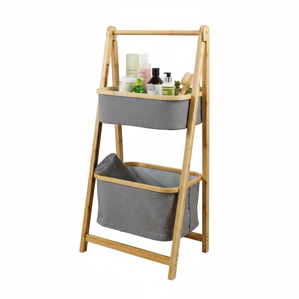 Meuble de Rangement 2 Niveaux en Bambou I Style Moderne & Gain de Place
