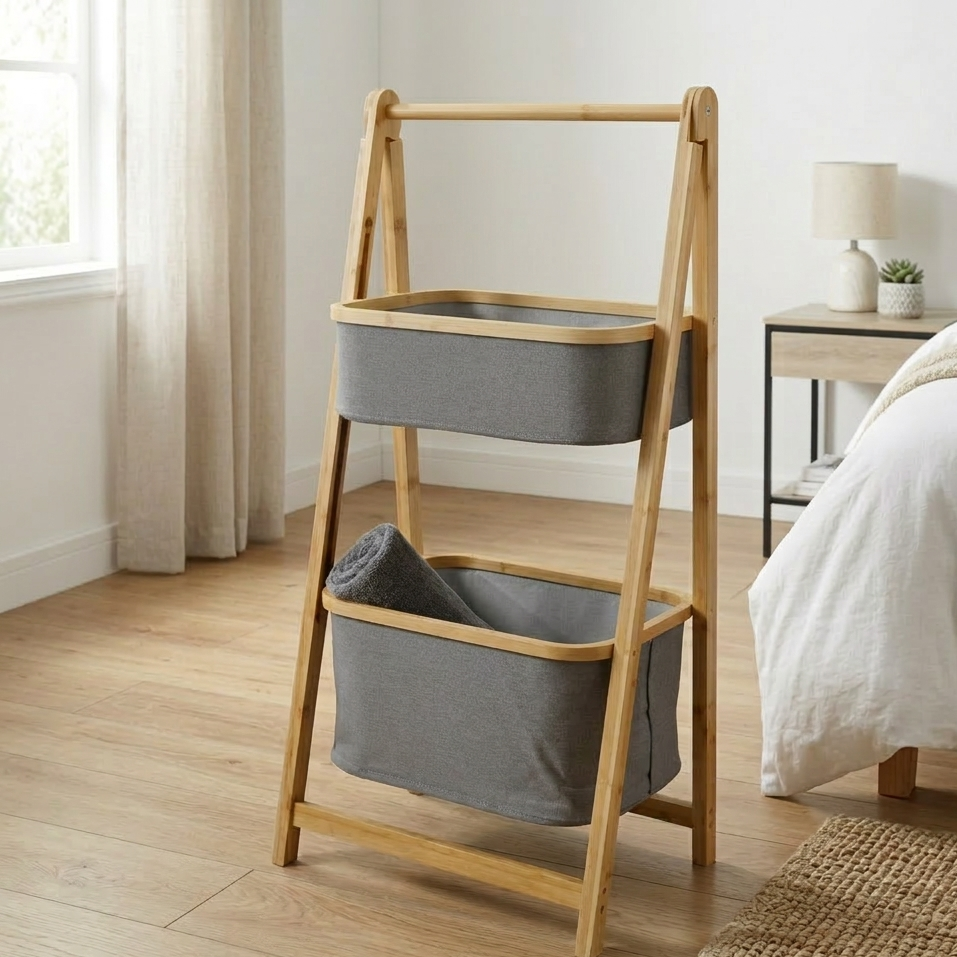 Meuble de Rangement 2 Niveaux en Bambou I Style Moderne & Gain de Place