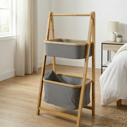 Meuble de Rangement 2 Niveaux en Bambou I Style Moderne & Gain de Place