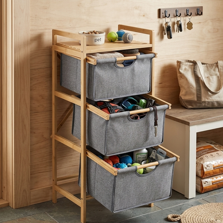 Meuble de Rangement 3 Niveaux en Bambou I Style Scandinave