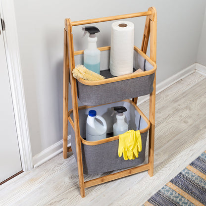 Meuble de Rangement 2 Niveaux en Bambou I Style Moderne & Gain de Place