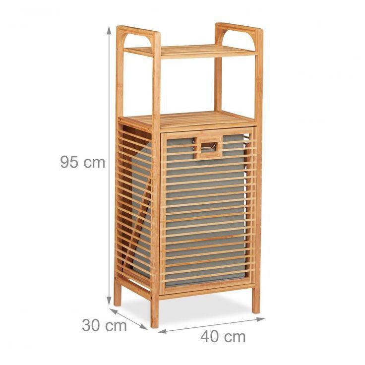 Panier à linge en bambou avec étagères, 95 cm de haut, design moderne pour salle de bain ou chambre